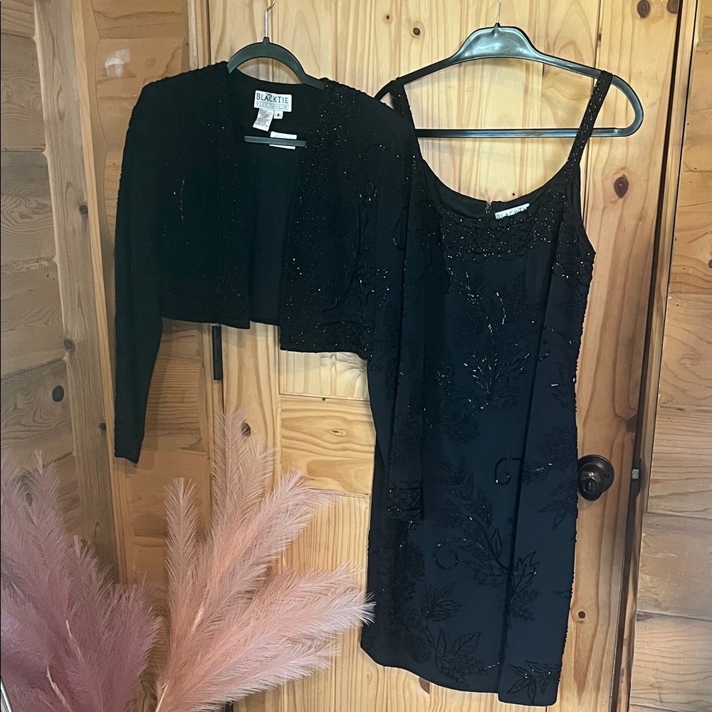 Vintage BlackTie Oleg Cassini Silk Beaded Dress (Black)